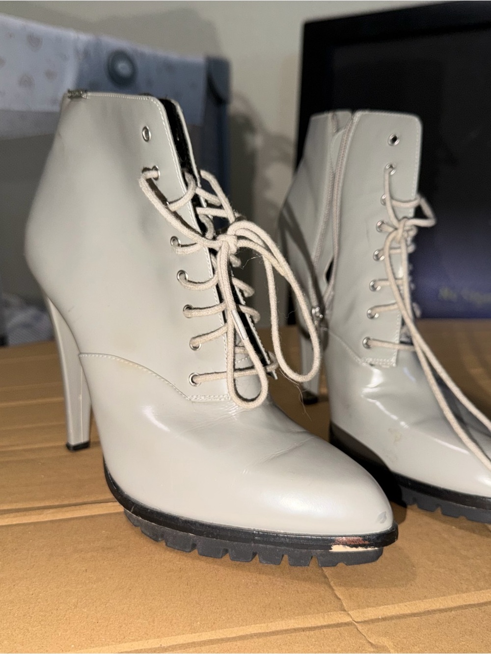 Calvin Klein Laniege Cream Lace-Up High Heel Ankle Boots